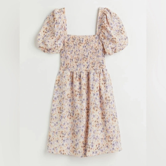 H&M Smocked Dress in Light Beige Small‎ Flowers - Picture 1 of 10